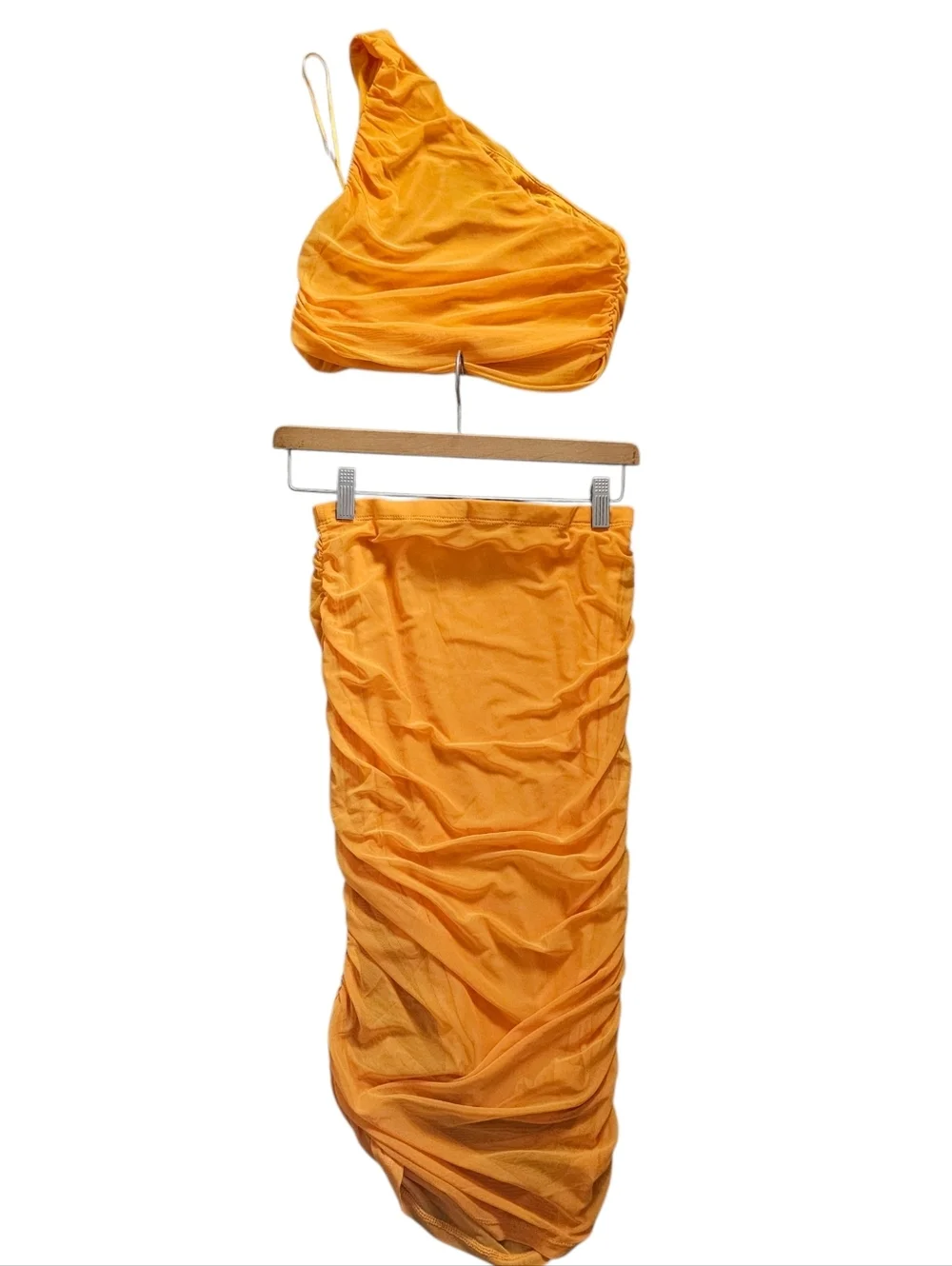 House of Harlow 1960 Yellow One-Shoulder Ruched Midi Skirt